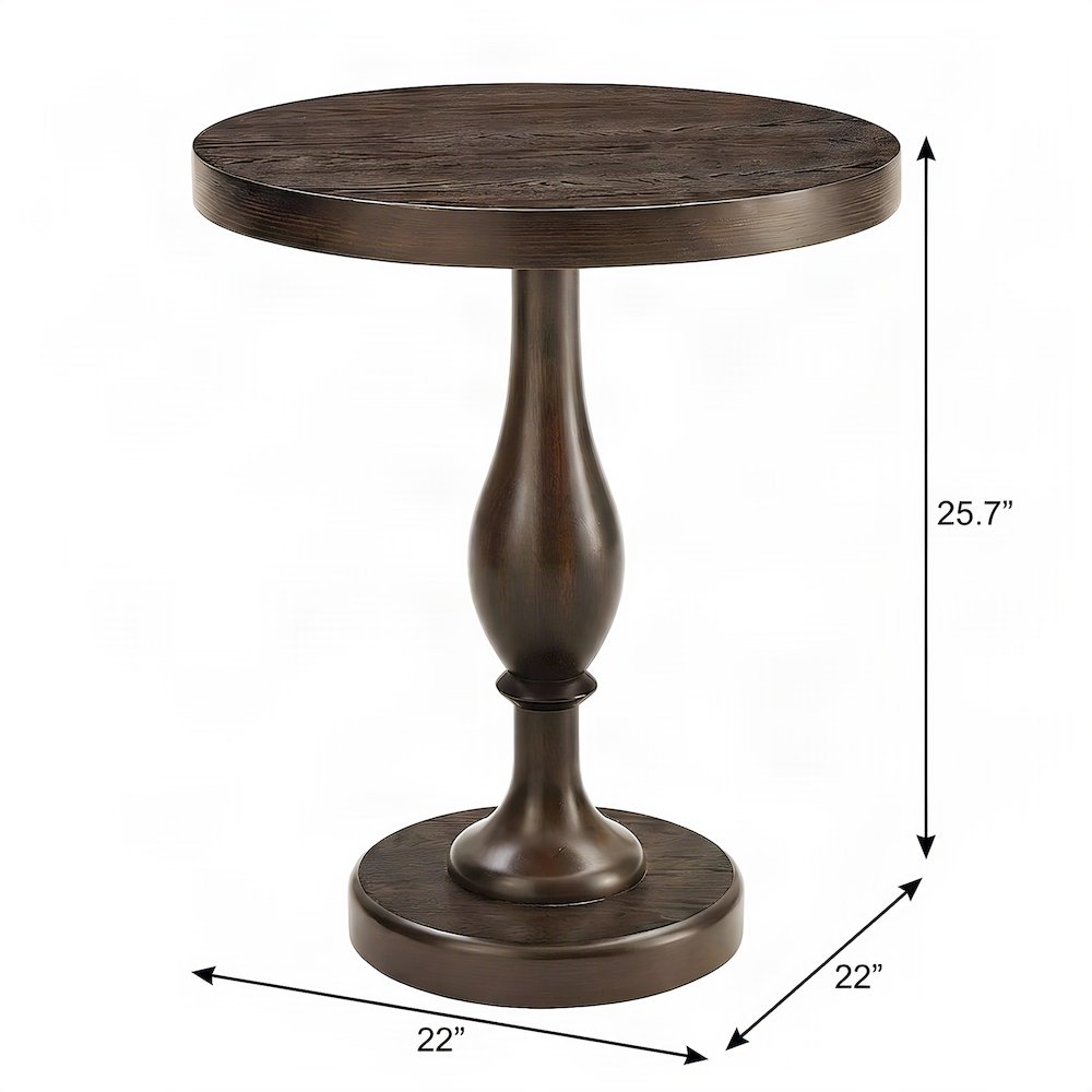 Round MDF and Ash Wood End Table on Rubberwood Pedestal Base, Espresso