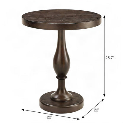 Round MDF and Ash Wood End Table on Rubberwood Pedestal Base, Espresso