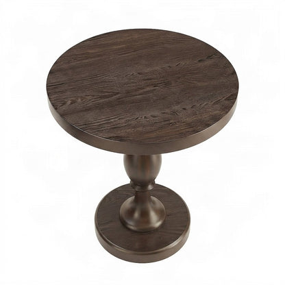 Round MDF and Ash Wood End Table on Rubberwood Pedestal Base, Espresso