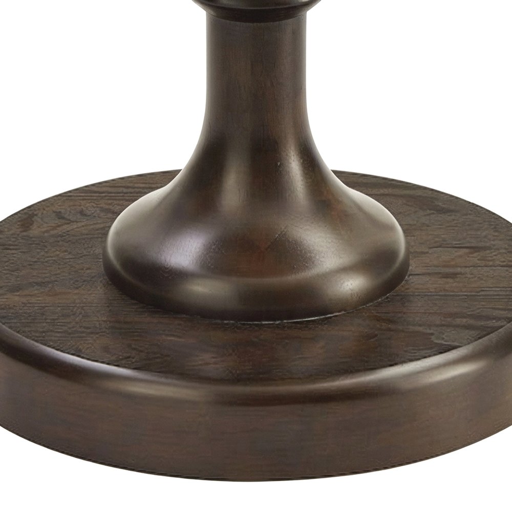 Round MDF and Ash Wood End Table on Rubberwood Pedestal Base, Espresso