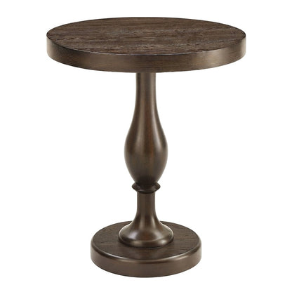 Round MDF and Ash Wood End Table on Rubberwood Pedestal Base, Espresso