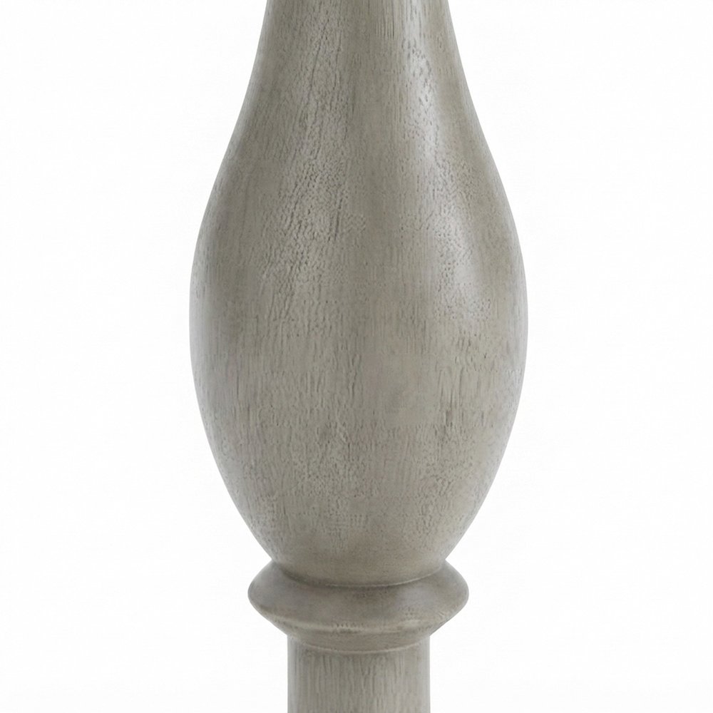 Round MDF and Ash Wood End Table on Rubberwood Pedestal Base, Distressed Gray