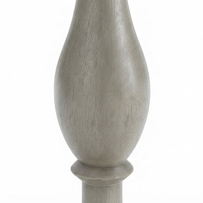 Round MDF and Ash Wood End Table on Rubberwood Pedestal Base, Distressed Gray