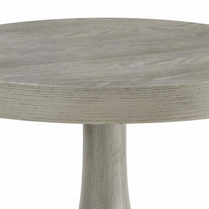 Round MDF and Ash Wood End Table on Rubberwood Pedestal Base, Distressed Gray