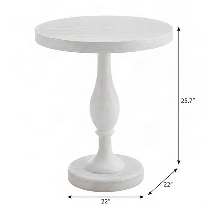 Round MDF and Ash Wood End Table on Rubberwood Pedestal Base, White-wash