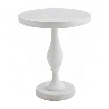 Round MDF and Ash Wood End Table on Rubberwood Pedestal Base, White-wash