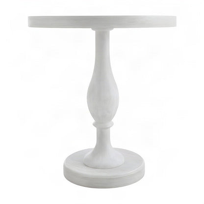 Round MDF and Ash Wood End Table on Rubberwood Pedestal Base, White-wash
