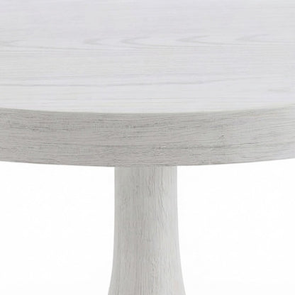 Round MDF and Ash Wood End Table on Rubberwood Pedestal Base, White-wash