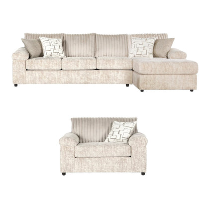 Nason Wide Wale Corduroy Sofa Chaise with Armchair, Parchment