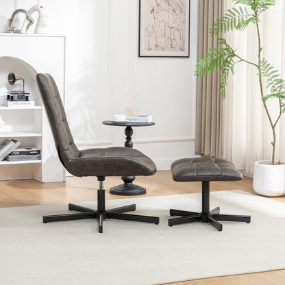 Arlena 2-Piece Seating Set, Faux Leather Tufted Accent Chair and Ottoman, Brown