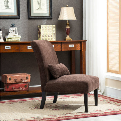 Pisano Chocolate Fabric Armless Accent Chair with Matching Kidney Pillow