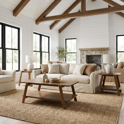 Walnut 3-Piece Wood Coffee Table Set with Mid-Century Modern Design