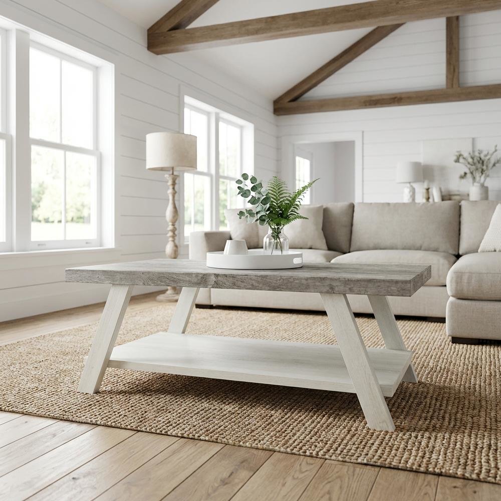 Weathered Gray 3-Piece Wood Shelf Coffee Table Set with Storage
