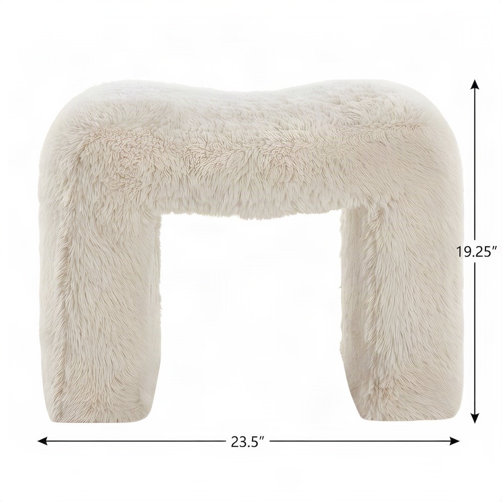 Contemporary Faux Fur U-Shaped Upholstered Footstool Ottoman, Set of 2, Beige