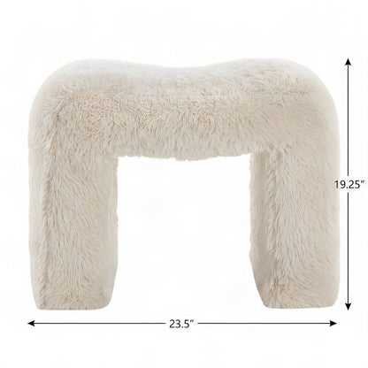 Contemporary Faux Fur U-Shaped Upholstered Footstool Ottoman, Set of 2, Beige
