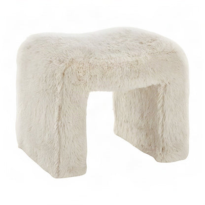 Contemporary Faux Fur U-Shaped Upholstered Footstool Ottoman, Set of 2, Beige