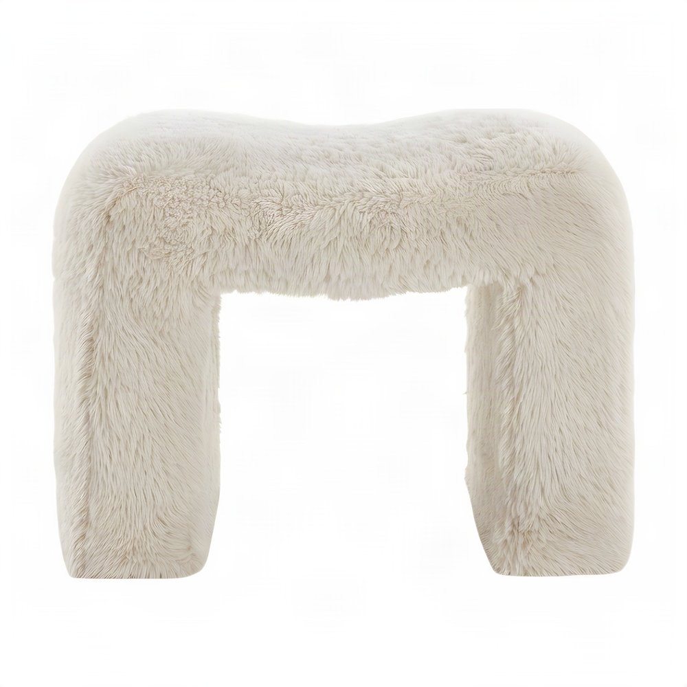 Contemporary Faux Fur U-Shaped Upholstered Footstool Ottoman, Set of 2, Beige