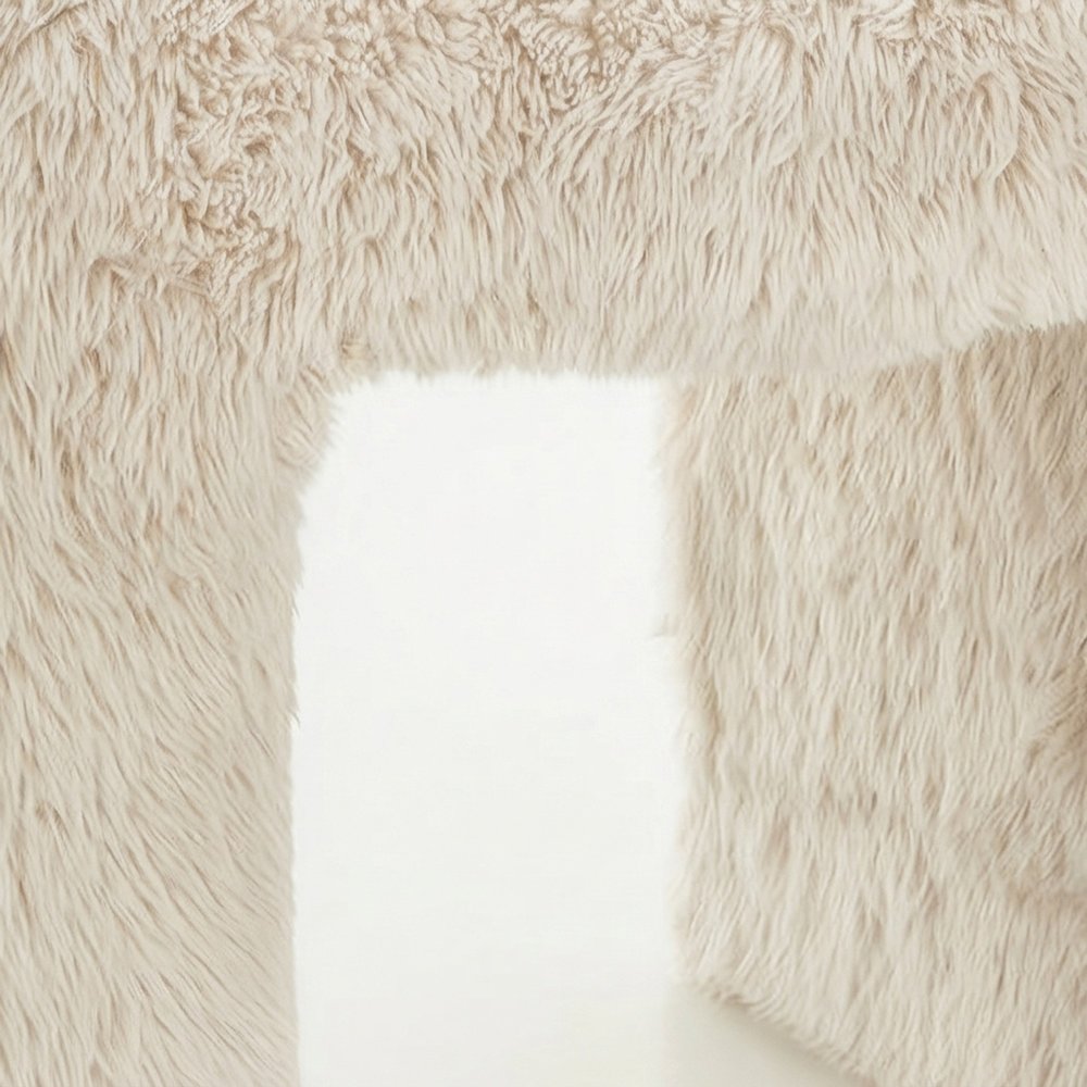Contemporary Faux Fur U-Shaped Upholstered Footstool Ottoman, Set of 2, Beige