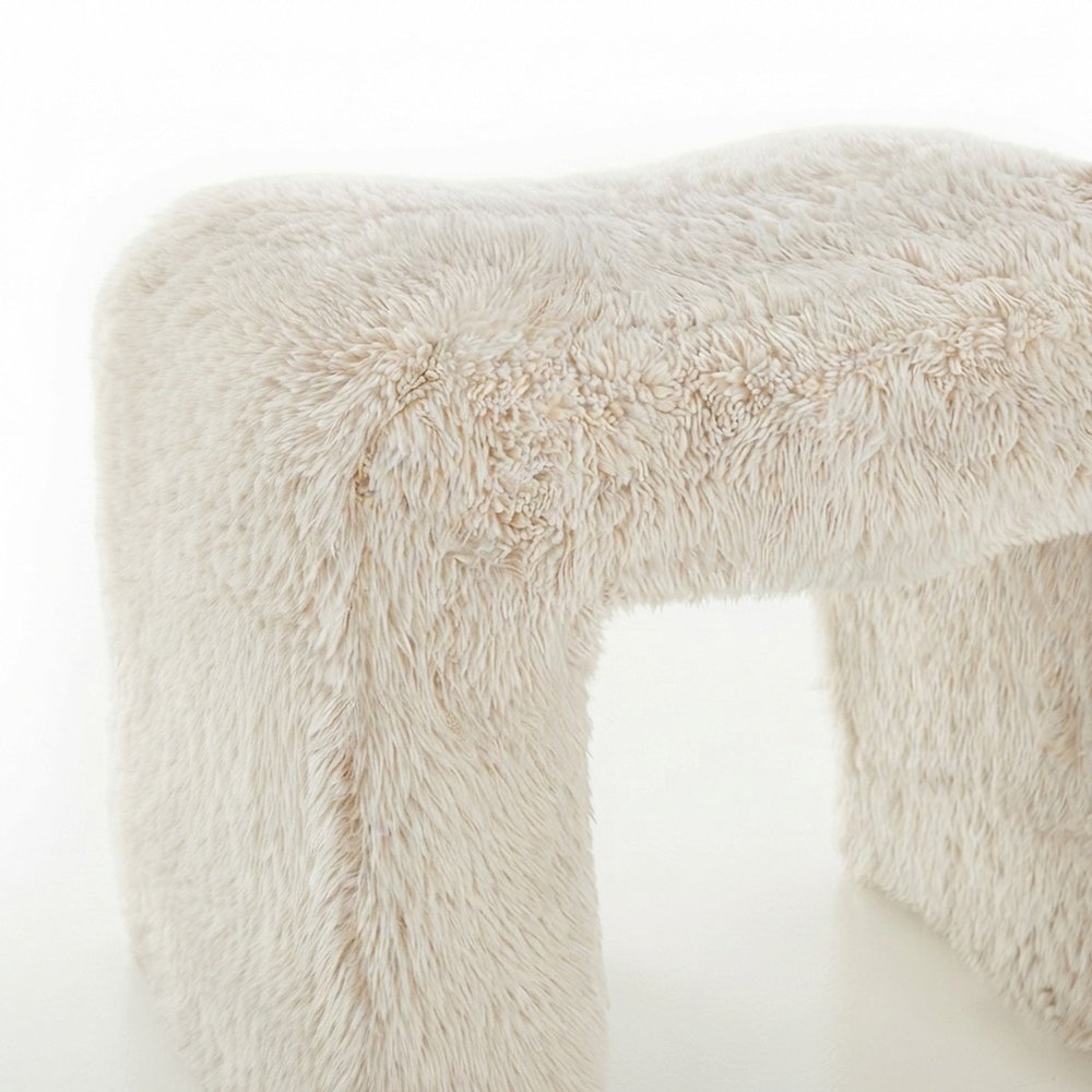 Contemporary Faux Fur U-Shaped Upholstered Footstool Ottoman, Set of 2, Beige