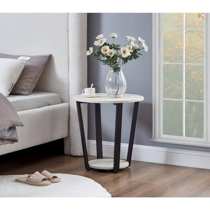 Elysian Contemporary Round End Table with Shelf, Off-White