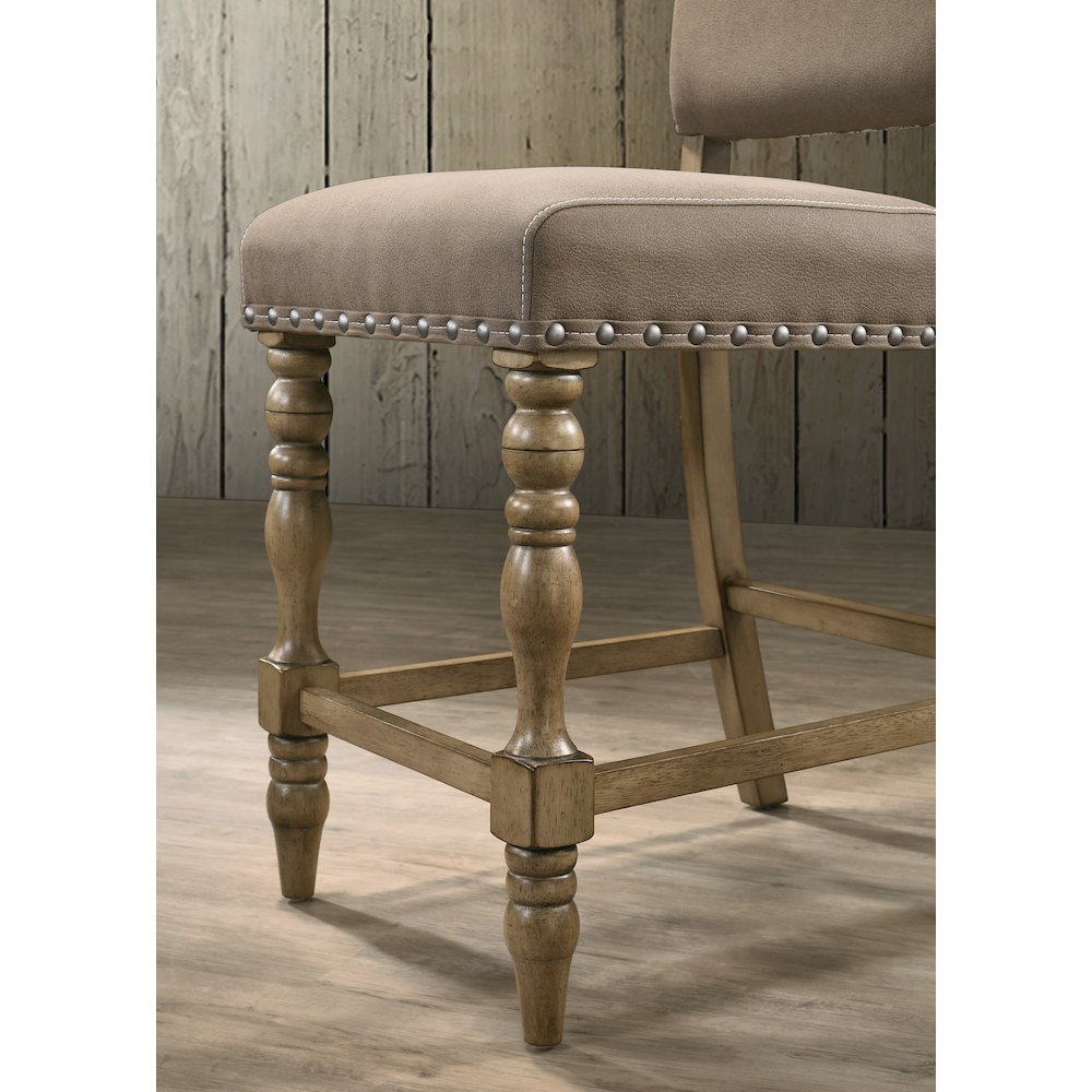 Birmingham 5-Pc Driftwood Table with Nail Head Chairs Counter Height Dining Set