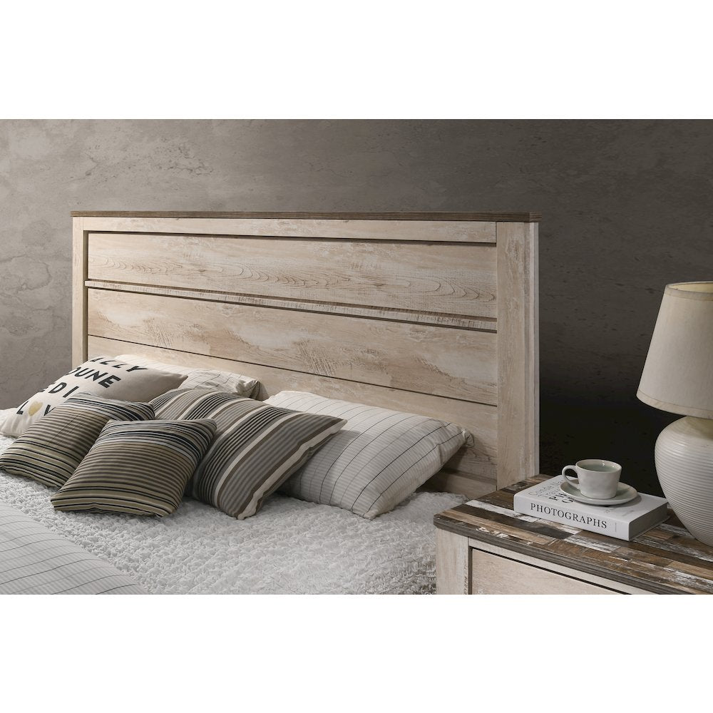 White Wash Finish 3-Piece Bedroom Set-King Bed and Two Nightstands