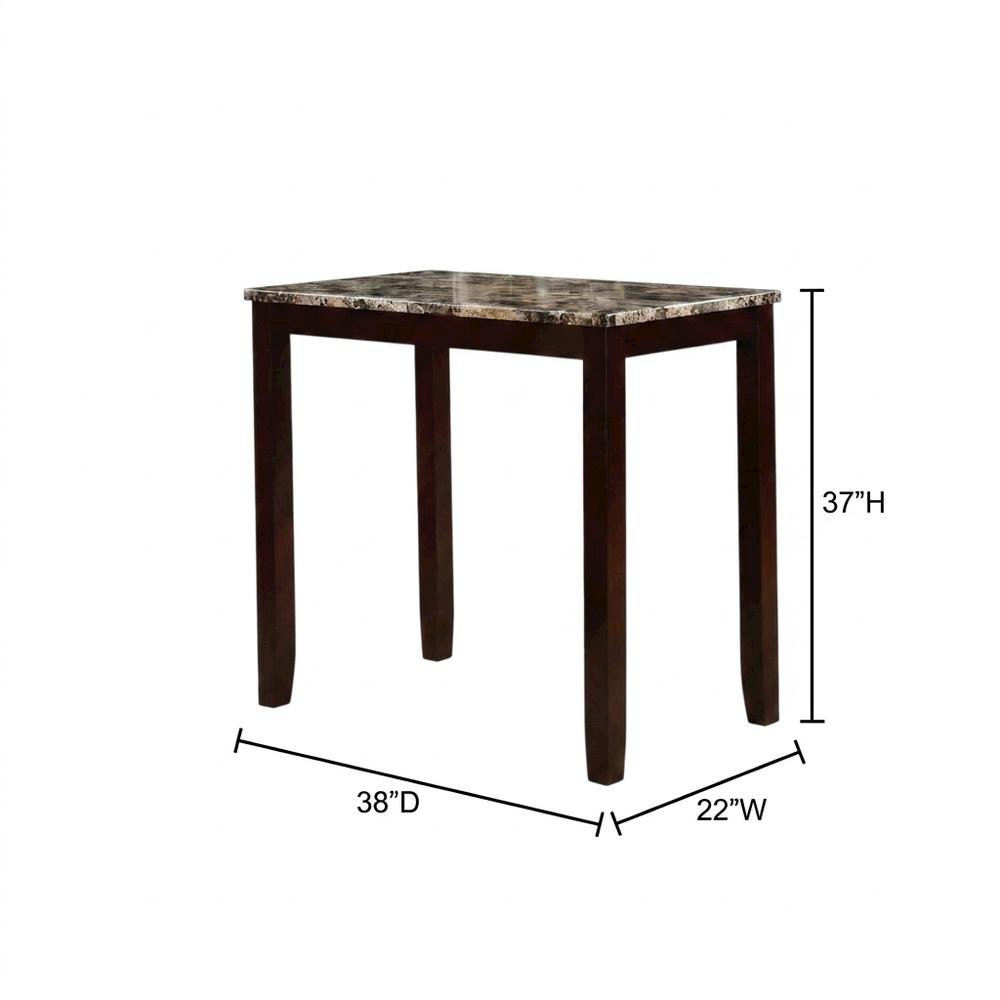 Faux Marble High Top Breakfast Bar Table, Faux Leather Stools 3 Piece Set, Brown