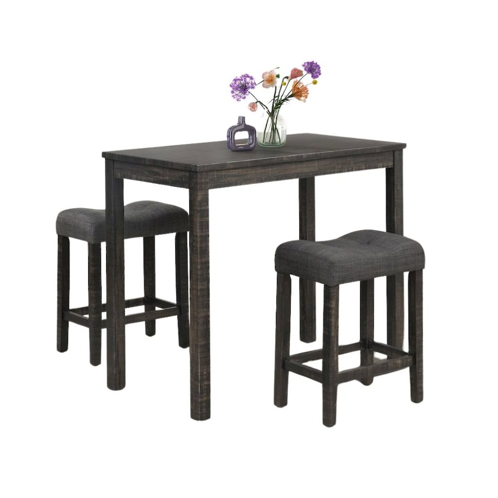 Gray 3 Piece Counter Height Dining Table Set, Tall Design in Taupe Finish