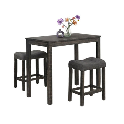 Gray 3 Piece Counter Height Dining Table Set, Tall Design in Taupe Finish