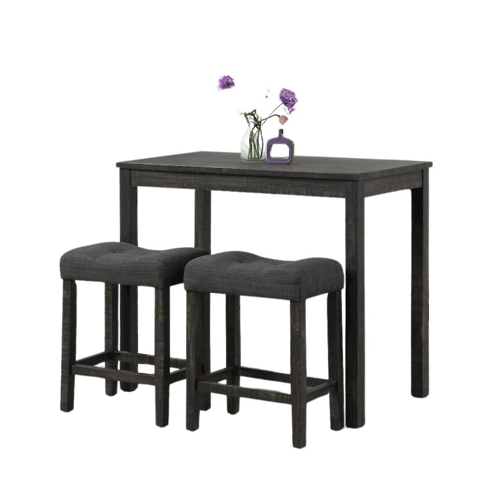 Gray 3 Piece Counter Height Dining Table Set, Tall Design in Taupe Finish