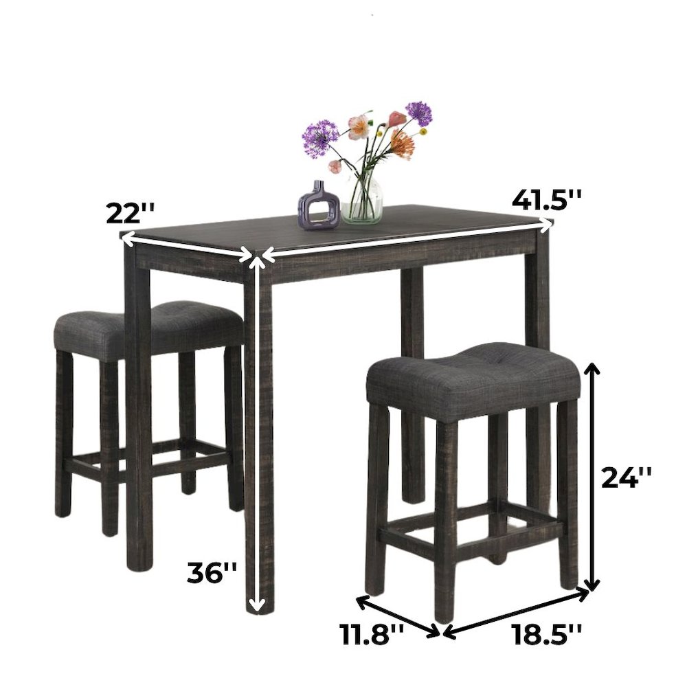 Gray 3 Piece Counter Height Dining Table Set, Tall Design in Taupe Finish