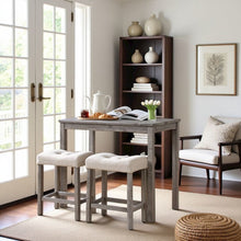 Gray 3 Piece Counter Height Dining Table Set, Tall Design in Taupe Finish