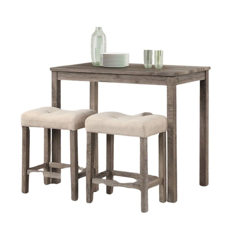 Gray 3 Piece Counter Height Dining Table Set, Tall Design in Taupe Finish
