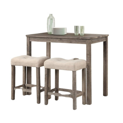 Gray 3 Piece Counter Height Dining Table Set, Tall Design in Taupe Finish