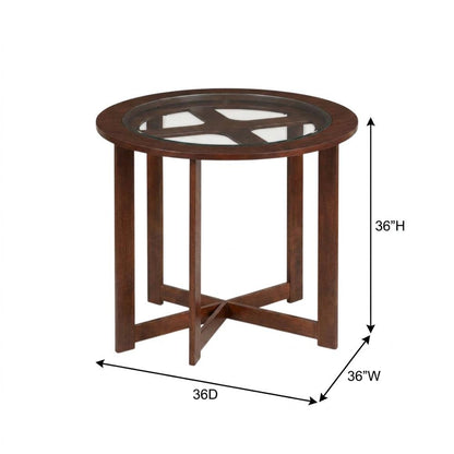 Wood and Glass Top Round Counter Height Pub Table with 4 Stools, Brown