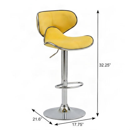 Velvet Swivel Adjustable Retro Bar Stools, Colorful Bar Chairs, Set of 2, Yellow
