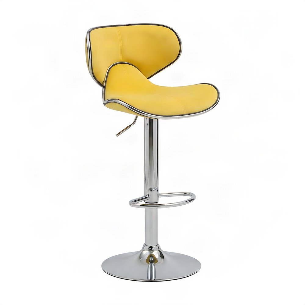 Velvet Swivel Adjustable Retro Bar Stools, Colorful Bar Chairs, Set of 2, Yellow