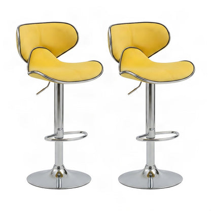 Velvet Swivel Adjustable Retro Bar Stools, Colorful Bar Chairs, Set of 2, Yellow