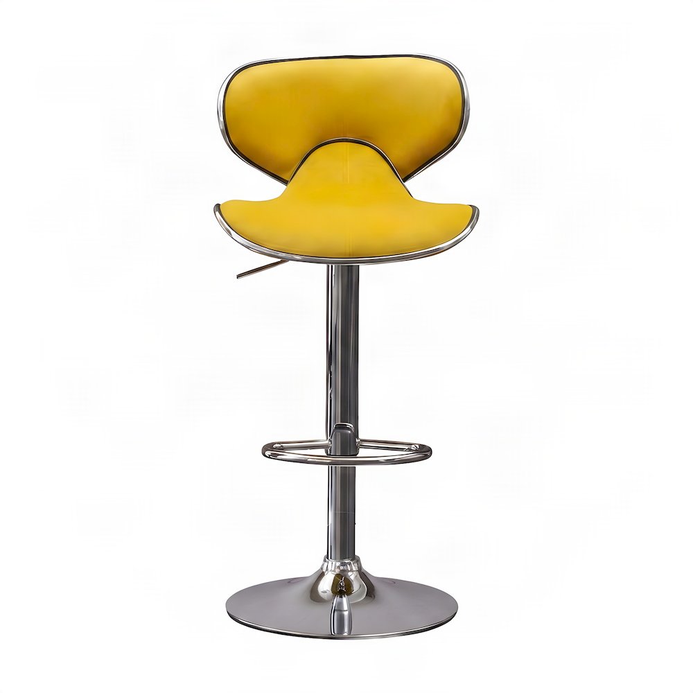Velvet Swivel Adjustable Retro Bar Stools, Colorful Bar Chairs, Set of 2, Yellow