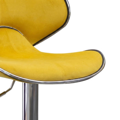Velvet Swivel Adjustable Retro Bar Stools, Colorful Bar Chairs, Set of 2, Yellow