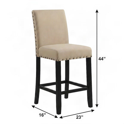 Fabric-Upholstered Counter Height Bar Stools with Nailhead Trim, Set of 2, Tan