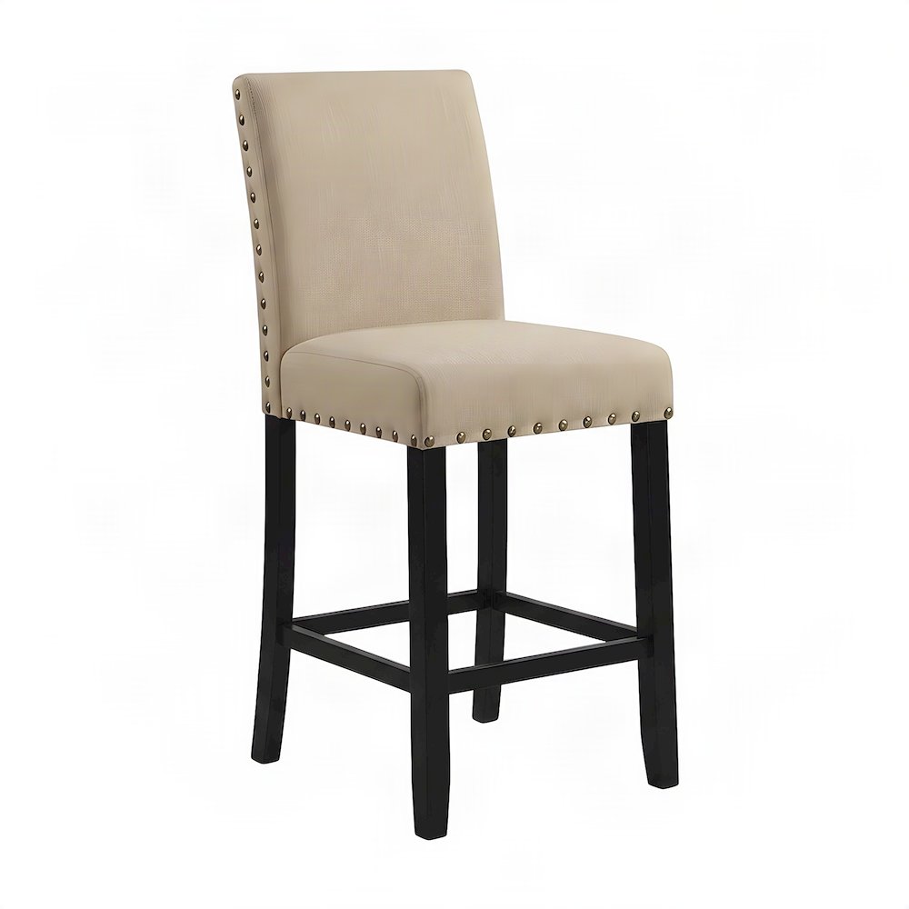 Fabric-Upholstered Counter Height Bar Stools with Nailhead Trim, Set of 2, Tan