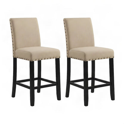 Fabric-Upholstered Counter Height Bar Stools with Nailhead Trim, Set of 2, Tan