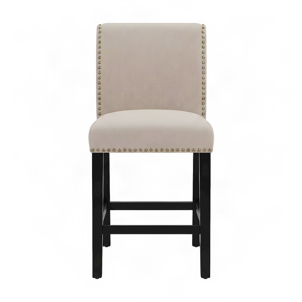 Fabric-Upholstered Counter Height Bar Stools with Nailhead Trim, Set of 2, Tan