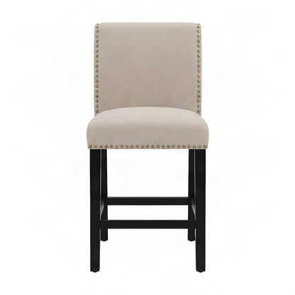 Fabric-Upholstered Counter Height Bar Stools with Nailhead Trim, Set of 2, Tan