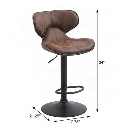 Faux Leather Adjustable Swivel Bar Stools with Chrome Base, Set of 2, Brown