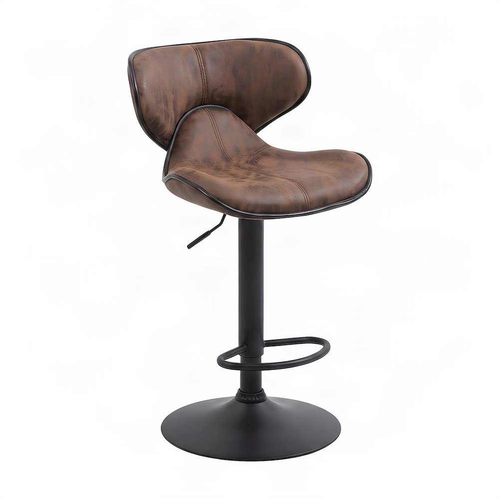 Faux Leather Adjustable Swivel Bar Stools with Chrome Base, Set of 2, Brown