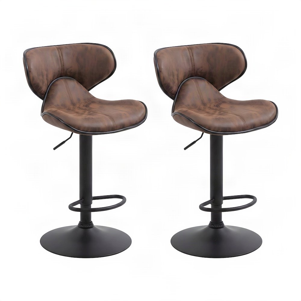 Faux Leather Adjustable Swivel Bar Stools with Chrome Base, Set of 2, Brown
