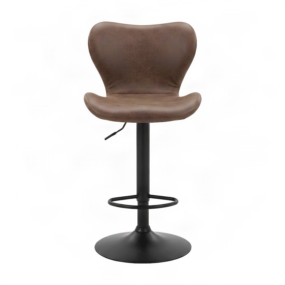 Faux Leather Adjustable Swivel Bar Stools with Chrome Base, Set of 2, Brown