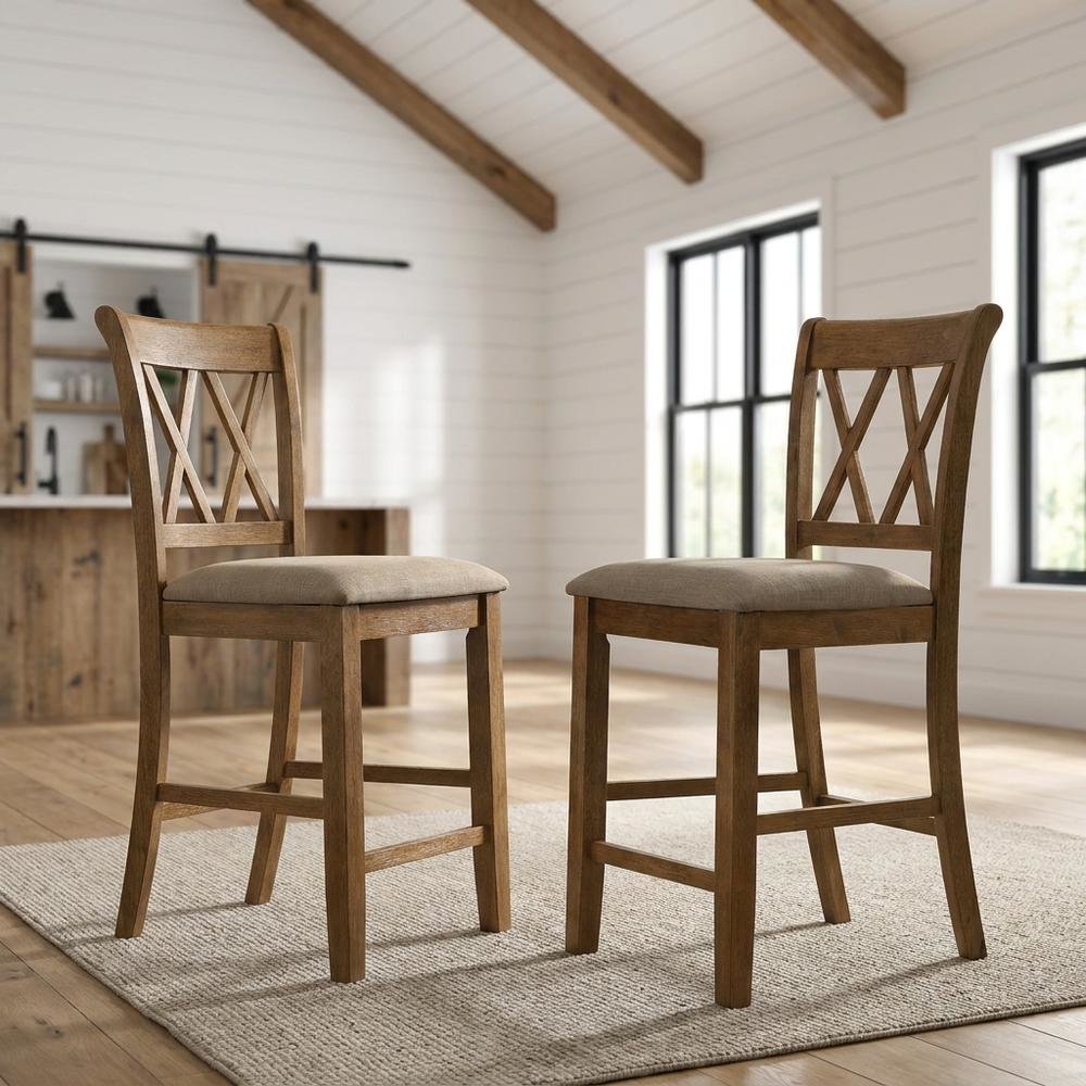 Fabric Counter Height Dining Chairs and Kitchen Bar Stools, Brown, Set of 2